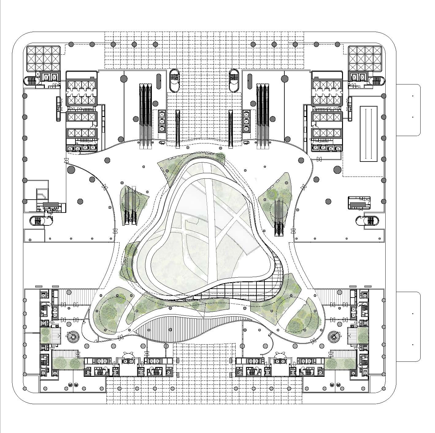 ingenhoven architects Level 2 plan (podium), whole development